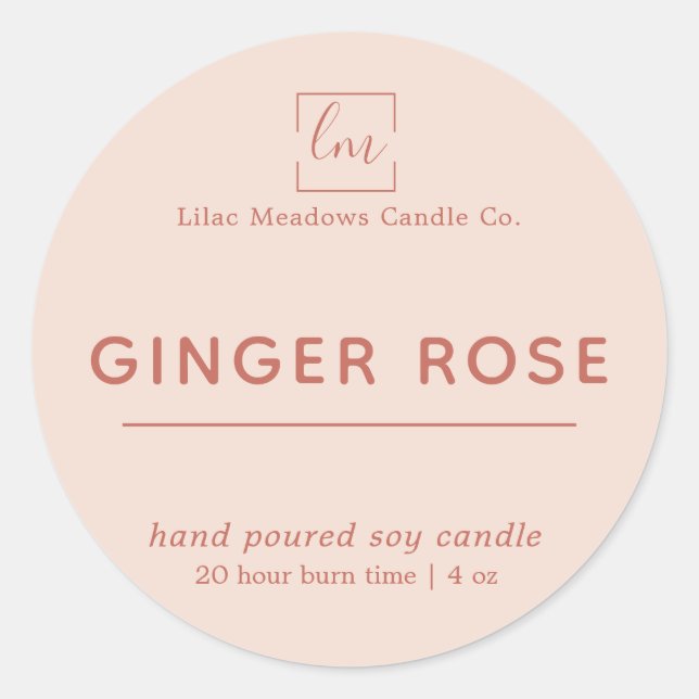 Modern-Boho-Blush-Rosa-Logo-Candle-Round-Label Runder Aufkleber (Vorderseite)