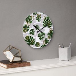 Modern Boho Botanical Leaves Pattern Große Wanduhr