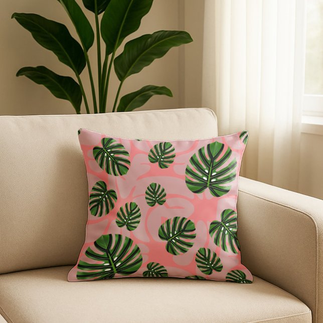 Modern Boho Botanical Leaves Pattern Kissen (Modern Boho Botanical Leaves - Coral Throw Pillow)