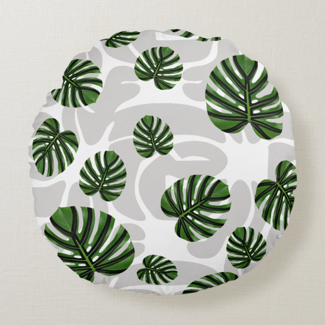 Modern Boho Botanical Leaves Pattern Rundes Kissen (Vorderseite)