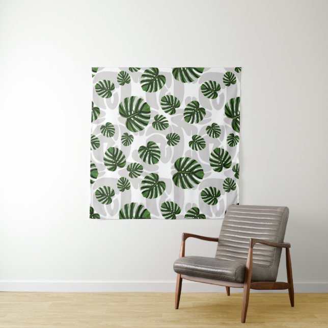 Modern Boho Botanical Leaves Pattern Wandteppich (Beispiel (Horizontal))
