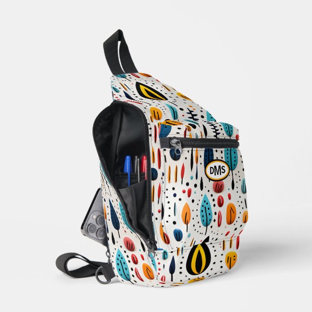 Modern Boho Botanical Pattern Monogram Crossbody Bag (Offen)