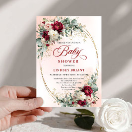 Modern Boho Burgundy and Gold Baby Shower Invite Einladung