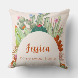 Modern Boho Cactus Arch Desert Pampas Script Name Kissen
