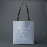 Modern Boho Calligraphy Dusty Blue Bridesmaid<br><div class="desc">Moderne Boho Kalligrafie Dusty Blue Bridesmaid Tote Bag</div>