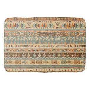 Modern Boho Camel Brown Türkis Badematte