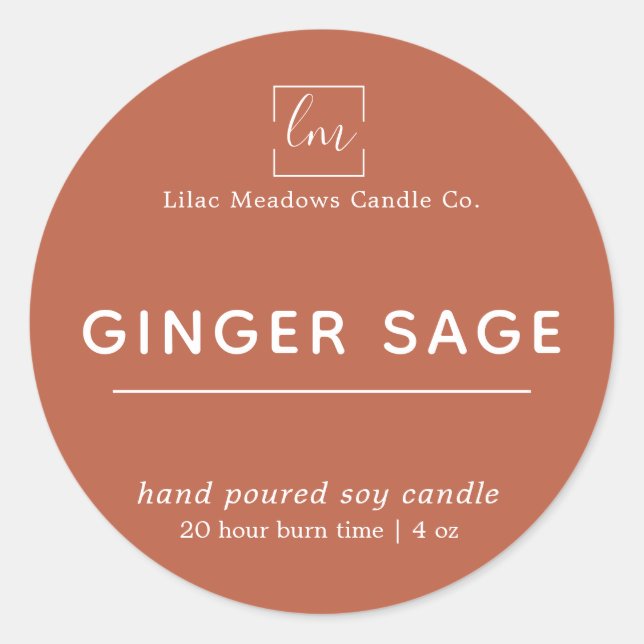 Modern Boho Chic Clay Logo Candle Round Label Runder Aufkleber (Vorderseite)