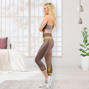 Modern Boho Chic Monogram Name Mocha Mousse Capri Leggings
