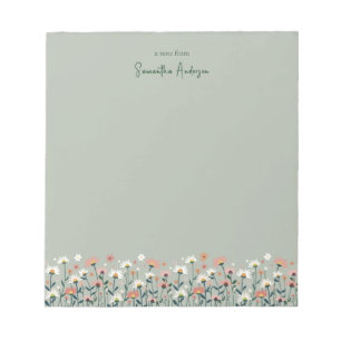 Modern Boho Chic Wildblume Sage Green Notizblock