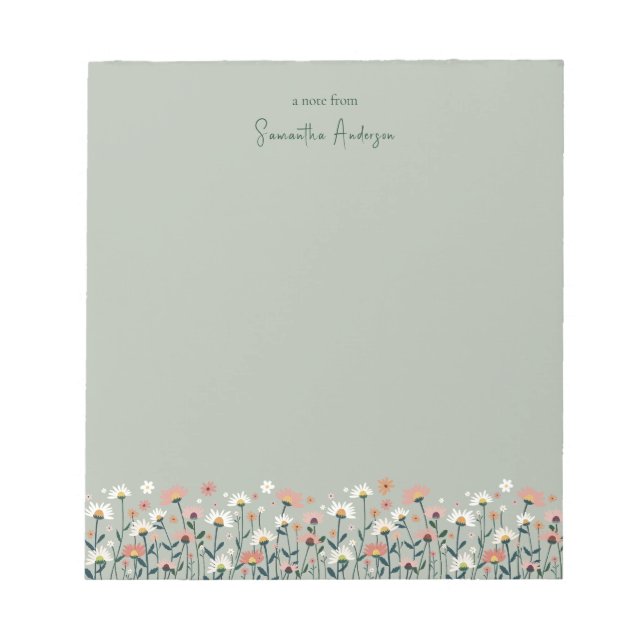 Modern Boho Chic Wildblume Sage Green Notizblock (Vorderseite)