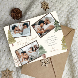 Modern Boho Christmas 3 Foto Collage Pine Trees Feiertagspostkarte