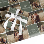 Modern Boho Christmas | FotoCollage der grünen Fam Geschenkpapier<br><div class="desc">Feiern Sie die Urlaubssaison mit diesem modernen Weihnachtsfest | grünes Foto, Collage Papier, das verpackt wird. Das schlichte, grün-weiße Design besticht durch ein klassisches und skurriles Ambiente, das sich perfekt für die Wintersaison eignet. Zeigen Sie Ihrer Familie auf schicke, aber einzigartige Weise. Der minimale böhmische festliche Designer-Schriftart verleiht Kreativität und...</div>