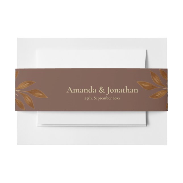 Modern Boho Coffee Brown und Gold Leaf Wedding Inv Einladungsbanderole (Vorderseite Beispiel)