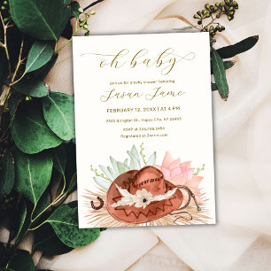 Modern Boho Desert Cactus Cowboy Hat Baby Shower Einladung