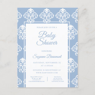 Modern Boho Dusky Blue White Baby Dusche Ankündigungspostkarte