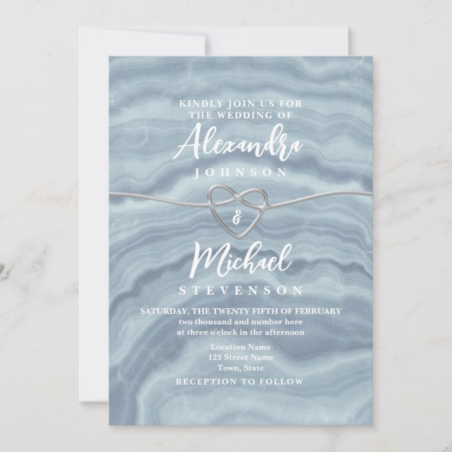 Modern Boho Dusty Blue Wedding Einladung (Vorderseite)
