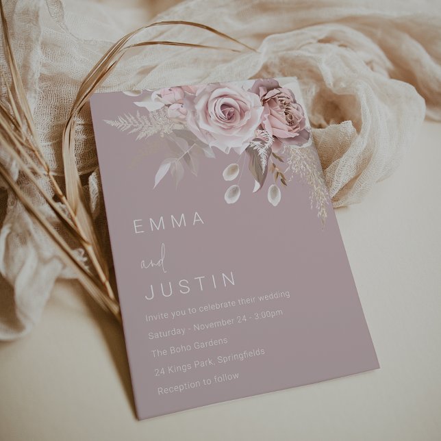 Modern Boho Dusty Rose Blush Floral Wedding Einladung (Von Creator hochgeladen)