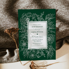 Modern Boho Emerald Floral Bouquet Babydusche Einladung