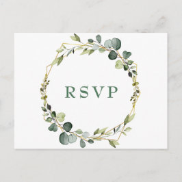 Modern Boho Eucalyptus Wreath Frame Wedding RSVP Postkarte