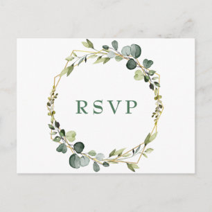 Modern Boho Eucalyptus Wreath Frame Wedding RSVP Postkarte