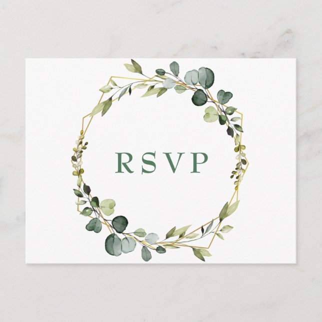 Modern Boho Eucalyptus Wreath Frame Wedding RSVP Postkarte (Vorderseite)
