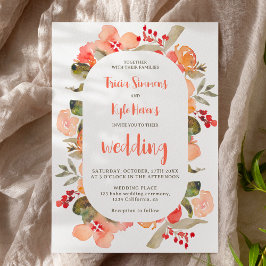 Modern Boho fall terracotta floral script wedding Einladung