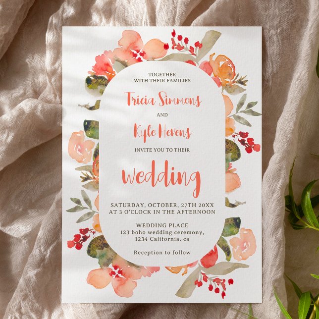 Modern Boho fall terracotta floral script wedding Einladung (Modern Boho fall terracotta floral script wedding Invitation)