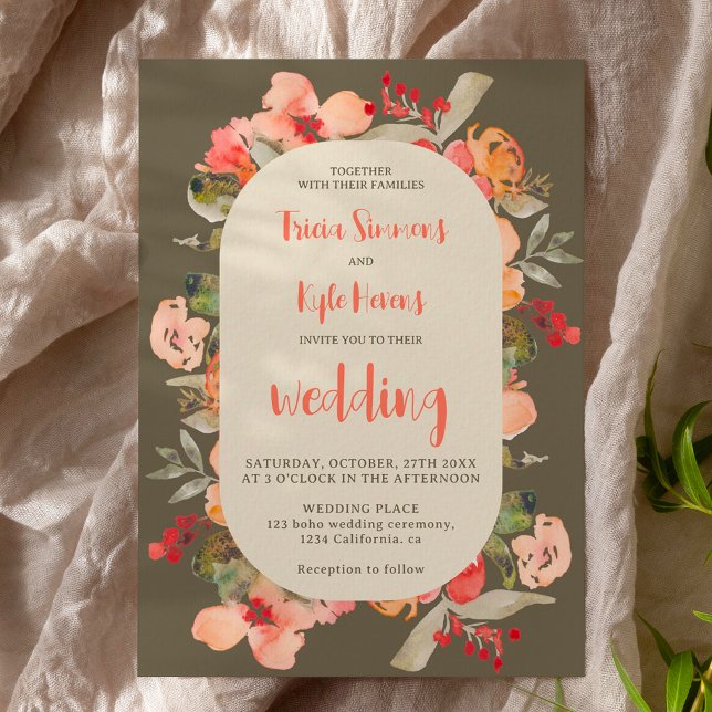 Modern Boho fall terracotta green floral wedding Einladung (Modern Boho fall terracotta green floral wedding Invitation)