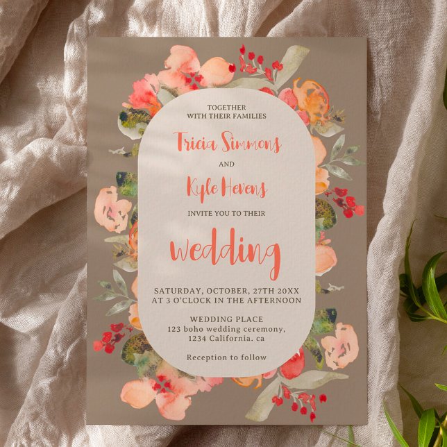 Modern Boho fall terracotta khaki floral wedding Einladung (Modern Boho fall terracotta khaki floral wedding Invitation)