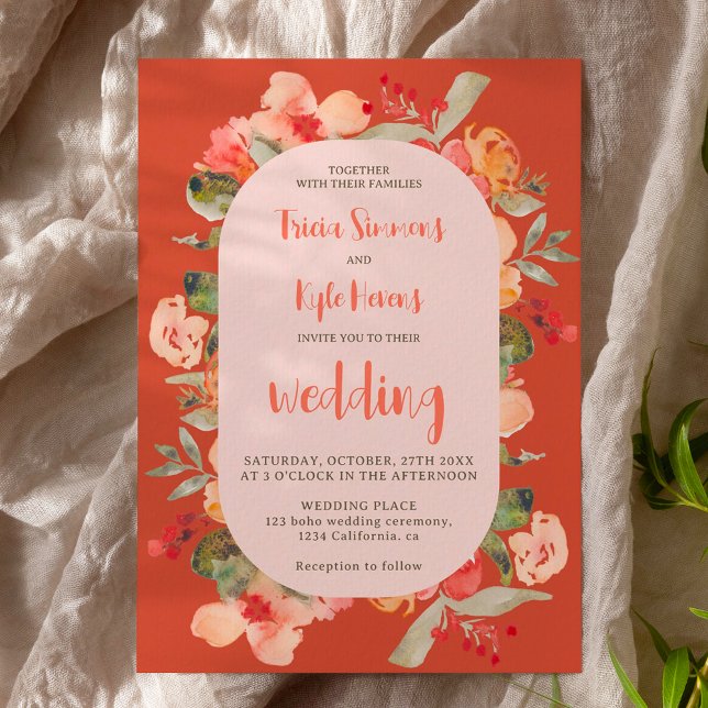 Modern Boho fall terracotta script floral wedding Einladung (Modern Boho fall terracotta script floral wedding Invitation)