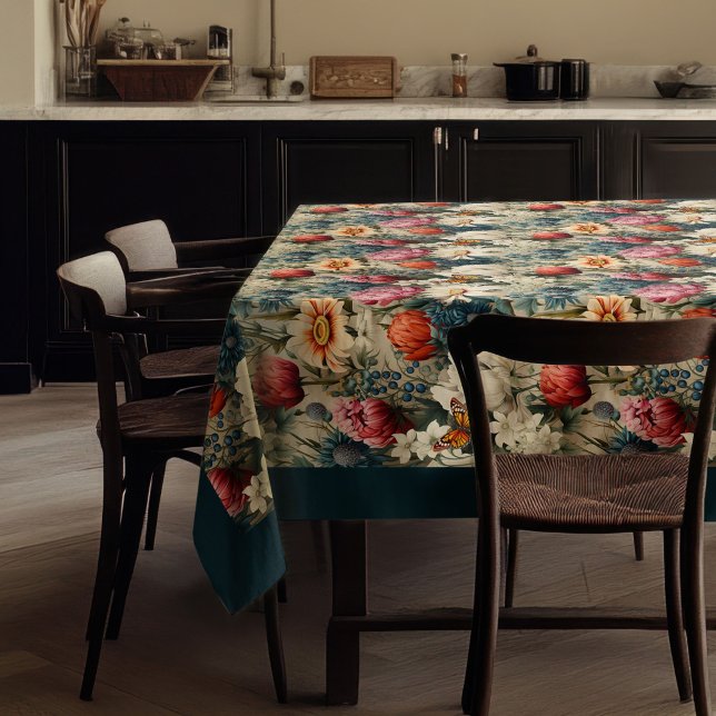 Modern Boho farbenfrohe wilde Blume und Schmetterl Tischdecke (Modern Boho colorful wild flowers and butterflies Tablecloth)