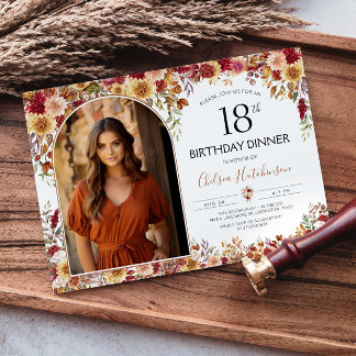 Modern Boho Floral 18. Geburtstag Abendessen Foto Einladung