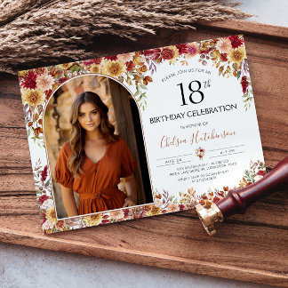 Modern Boho Floral 18. Geburtstagsparty Foto Einladung