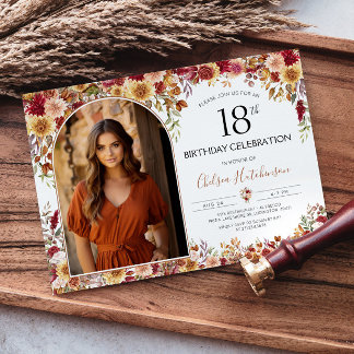 Modern Boho Floral 21. Geburtstag Abendessen Foto Einladung