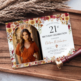 Modern Boho Floral 21. Geburtstag Foto Einladung