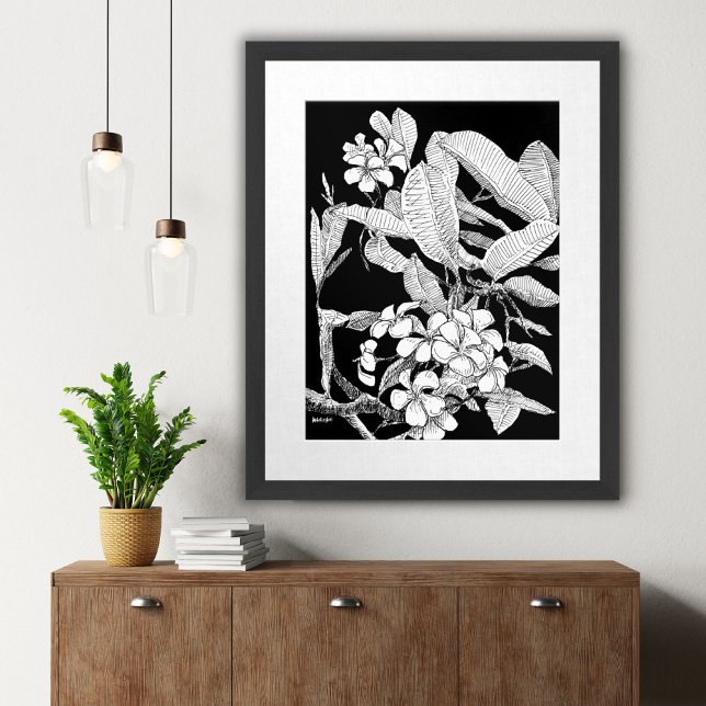 Modern Boho Floral Ink Entdeckungsreise zur Alp Pi Poster (Boho Floral Blossoms Black Ink Drawing Wall Print)