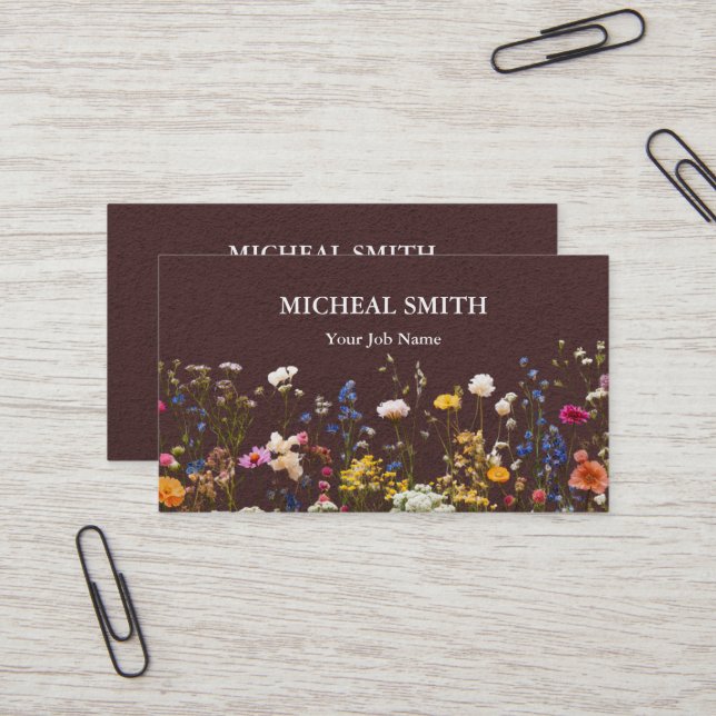 Modern Boho Floral Kraft  Visitenkarte (Vorderseite/Rückseite Beispiel)