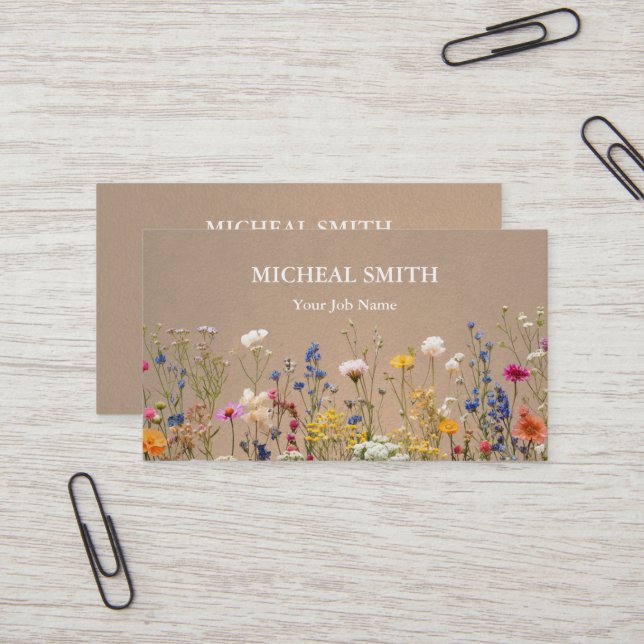 Modern Boho Floral Kraft Visitenkarte (Vorderseite/Rückseite Beispiel)