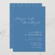 Modern Boho Floral Line Art Blue Script Hochzeit