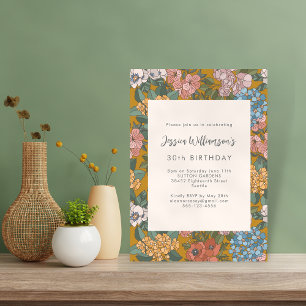 Modern Boho Floral Mustard Yellow Birthday Party Einladung