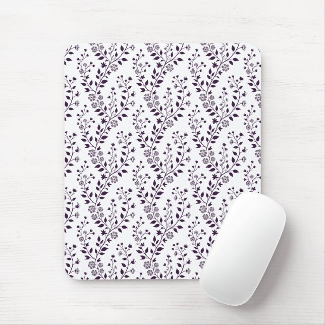 Modern Boho Floral Pattern Plum White Mousepad (Mit Mouse)