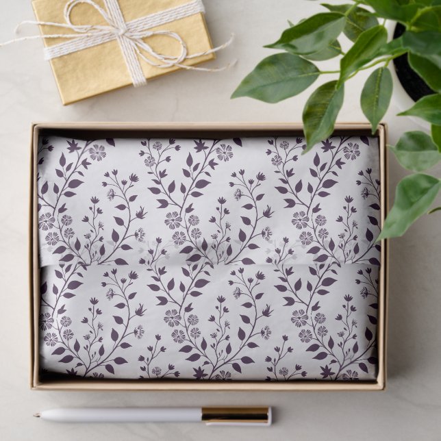 Modern Boho Floral Pattern Plum White Seidenpapier (Geschenk)