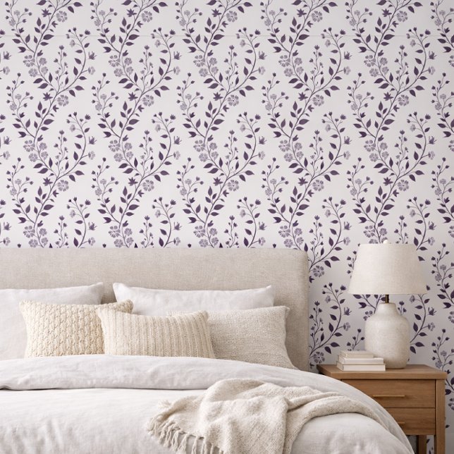 Modern Boho Floral Pattern Plum White Tapete (Von Creator hochgeladen)