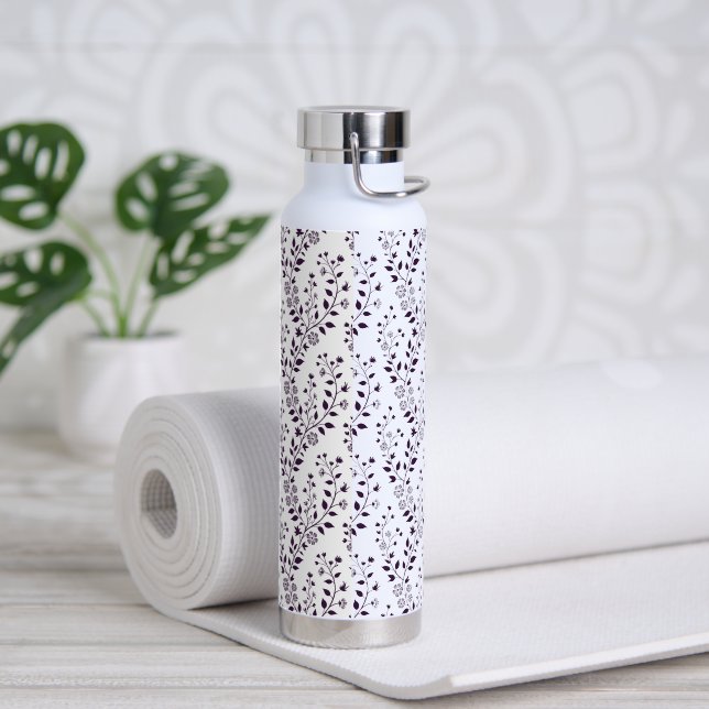 Modern Boho Floral Pattern Plum White Trinkflasche (Yoga)