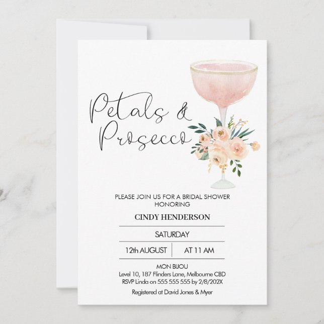 Modern Boho Floral Petals Prosecco Brautparty Einladung (Vorderseite)