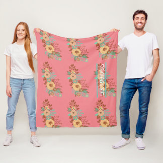 Modern Boho Floral Pink Fleecedecke