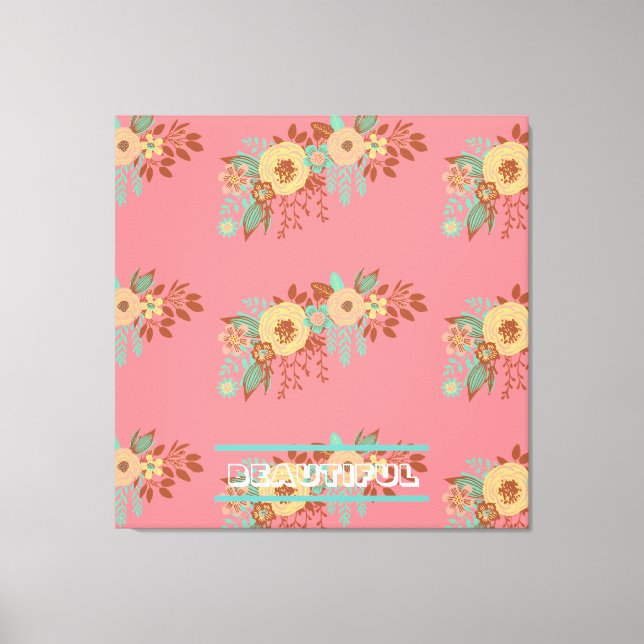 Modern Boho Floral Pink gestreifte Canvas Print Leinwanddruck (Vorderseite)