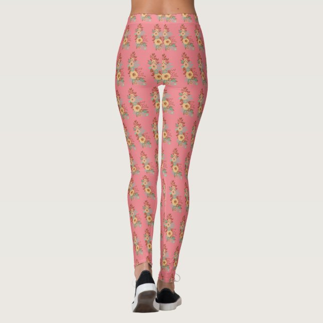 Modern Boho Floral Pink Leggings (Rückseite)
