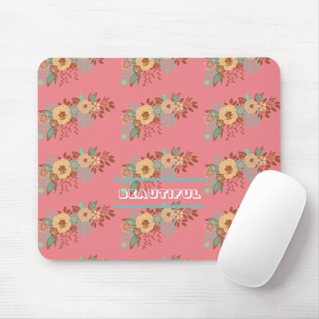 Modern Boho Floral Pink Mousepad (Mit Mouse)