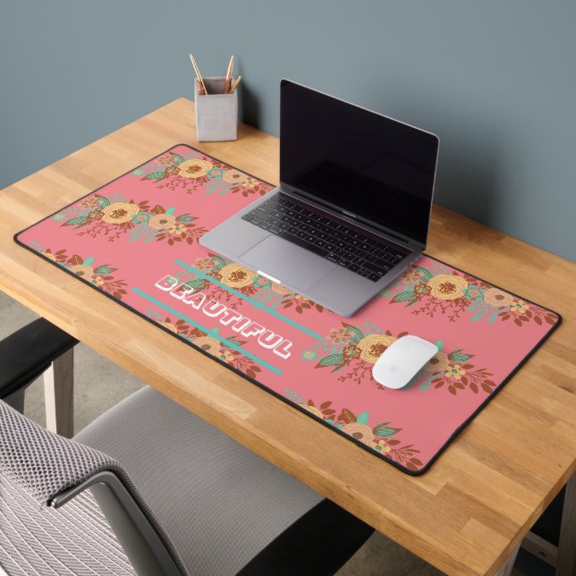 Modern Boho Floral Pink Schreibtischunterlage (Büro 2)